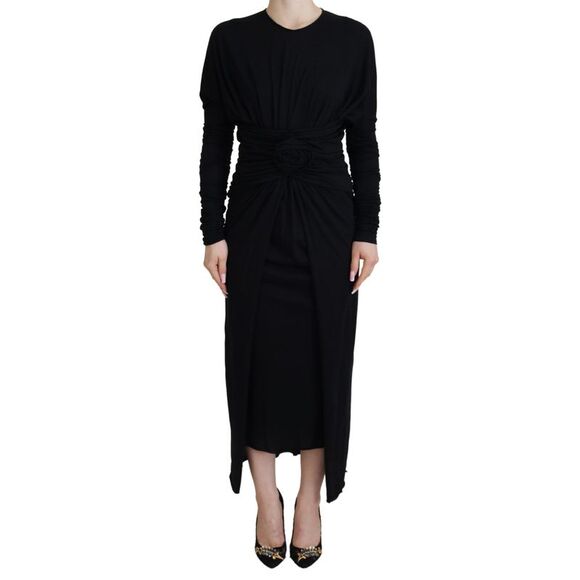 Dolce & Gabbana Dresses & Skirts - Dolce & Gabbana Black Sheath Midi Gown Wool Wrap Women's Dress